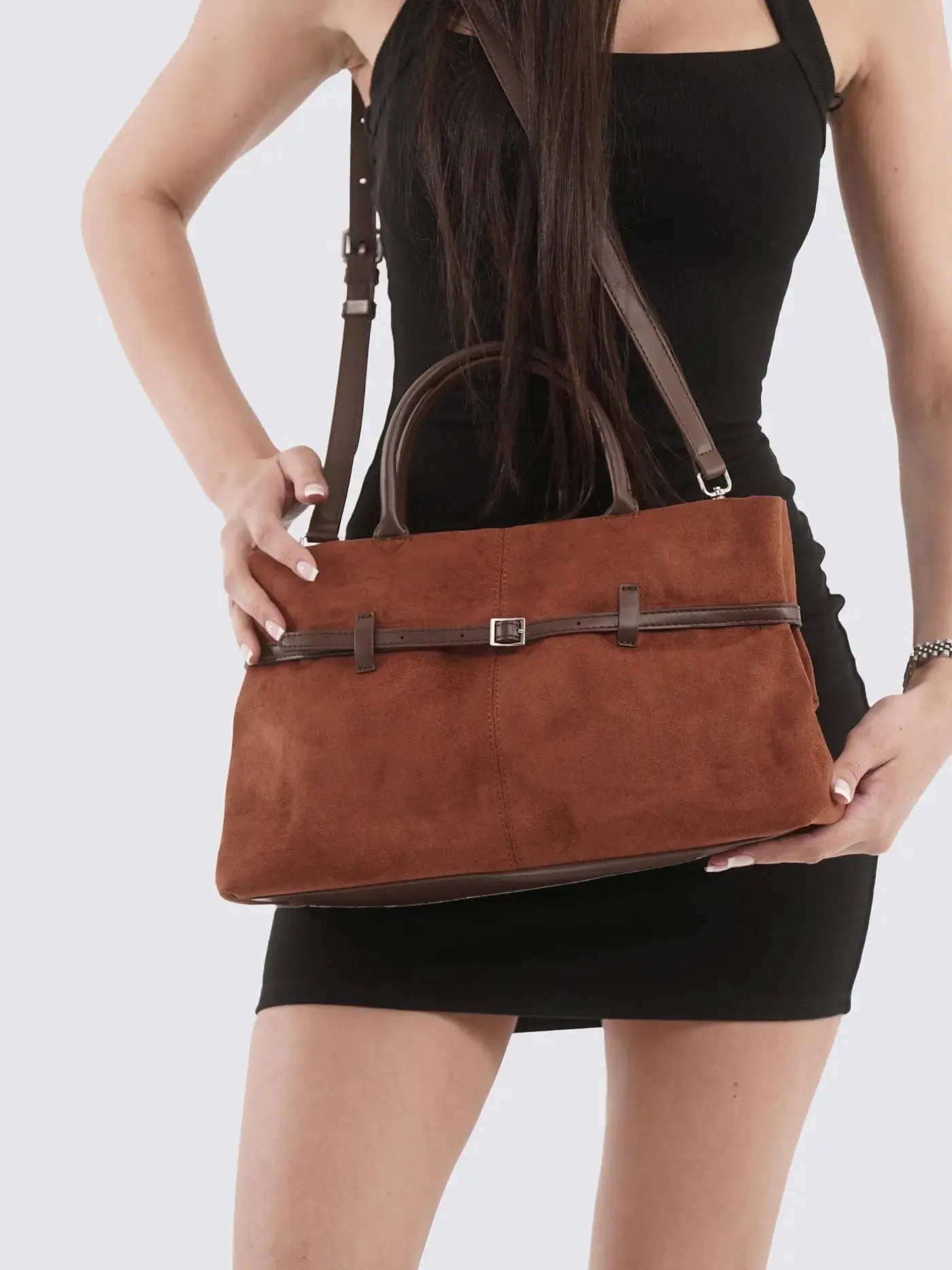 Suede Shopper with Adjustable Strap - Image 11